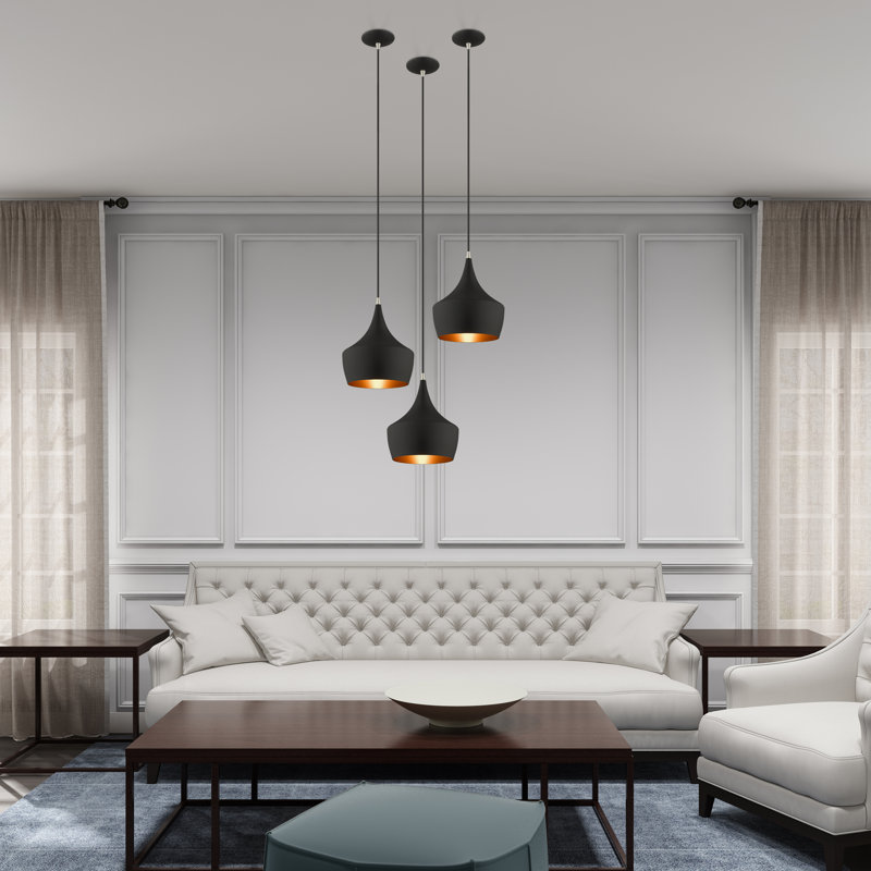 Contemporary Mini Pendant with Black Metal Shade and Gold Finish Inside