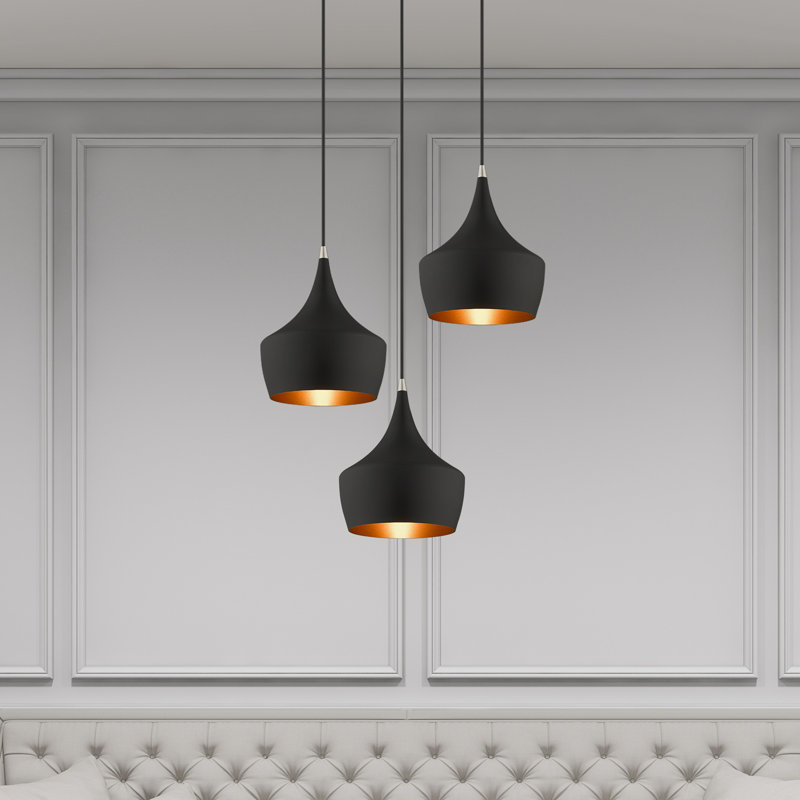 Contemporary Mini Pendant with Black Metal Shade and Gold Finish Inside