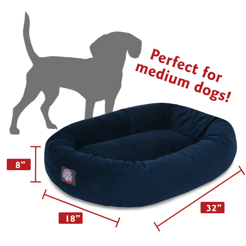 Navy Suede Medium Round Calming Dog Bed with Bolster