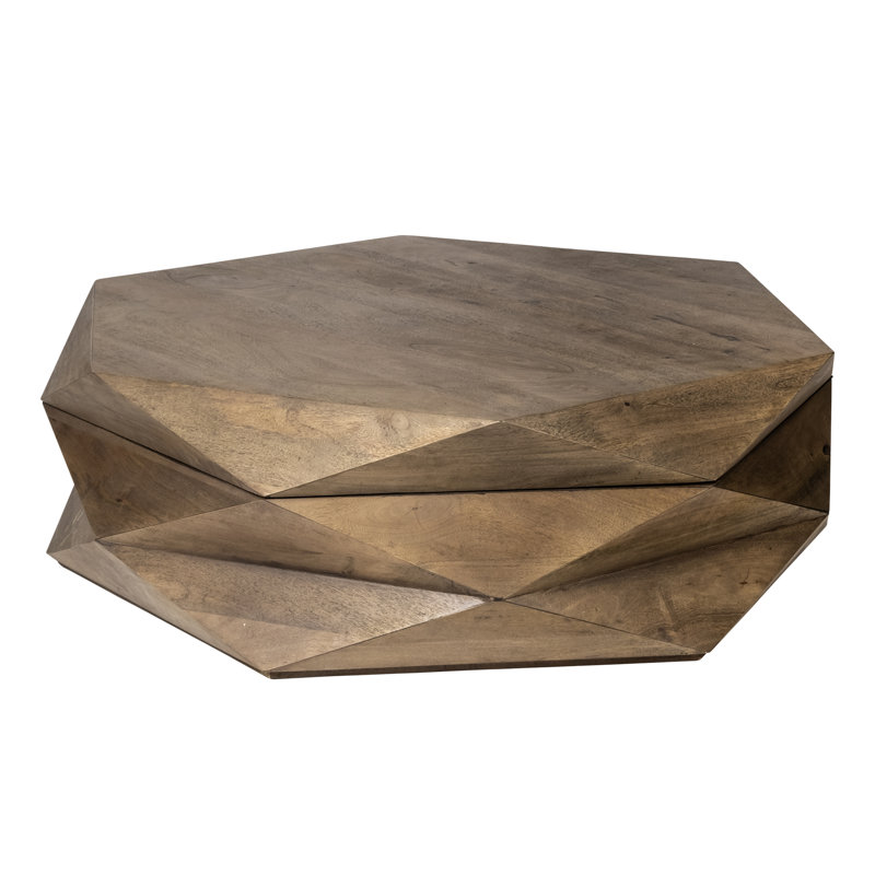 Medium Brown Geometric Mango Wood Coffee Table with Storage