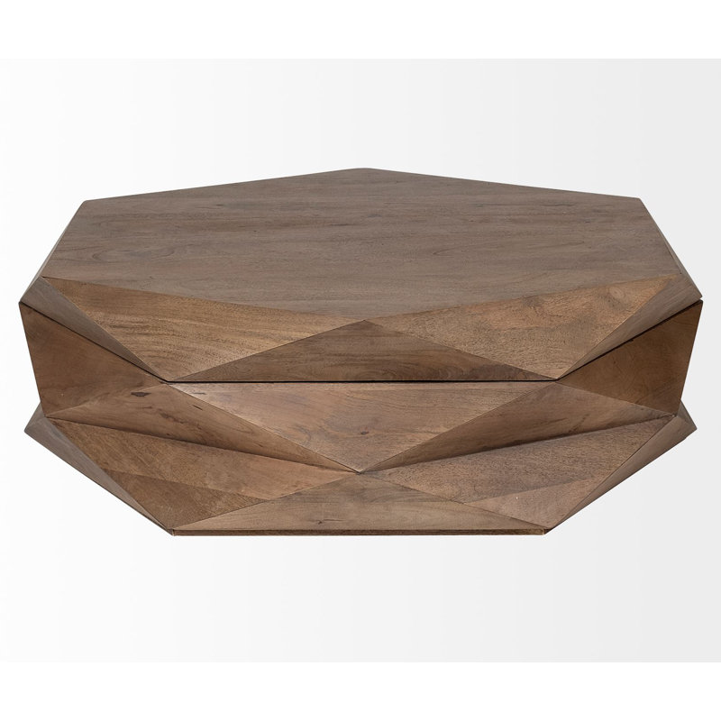 Medium Brown Geometric Mango Wood Coffee Table with Storage