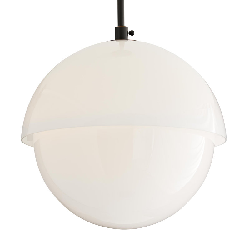 Midcentury Bronze Opal Glass Globe Pendant Light