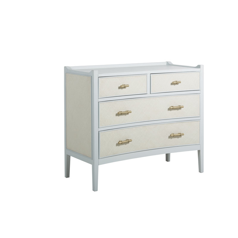 Jane Coastal White 4-Drawer Seagrass Dresser with Golden Hardware