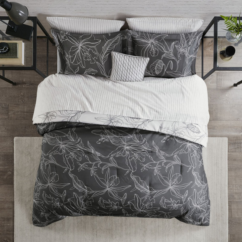Lilia Full Gray Microfiber Reversible Comforter Set