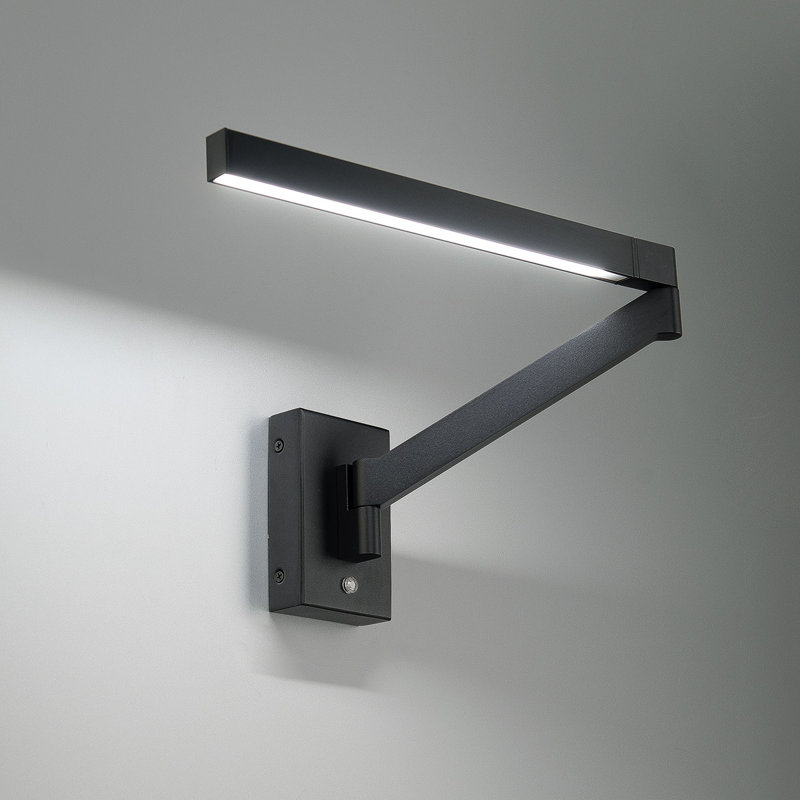 Joziah Black Aluminum LED Swing Arm Sconce with White Diffuser