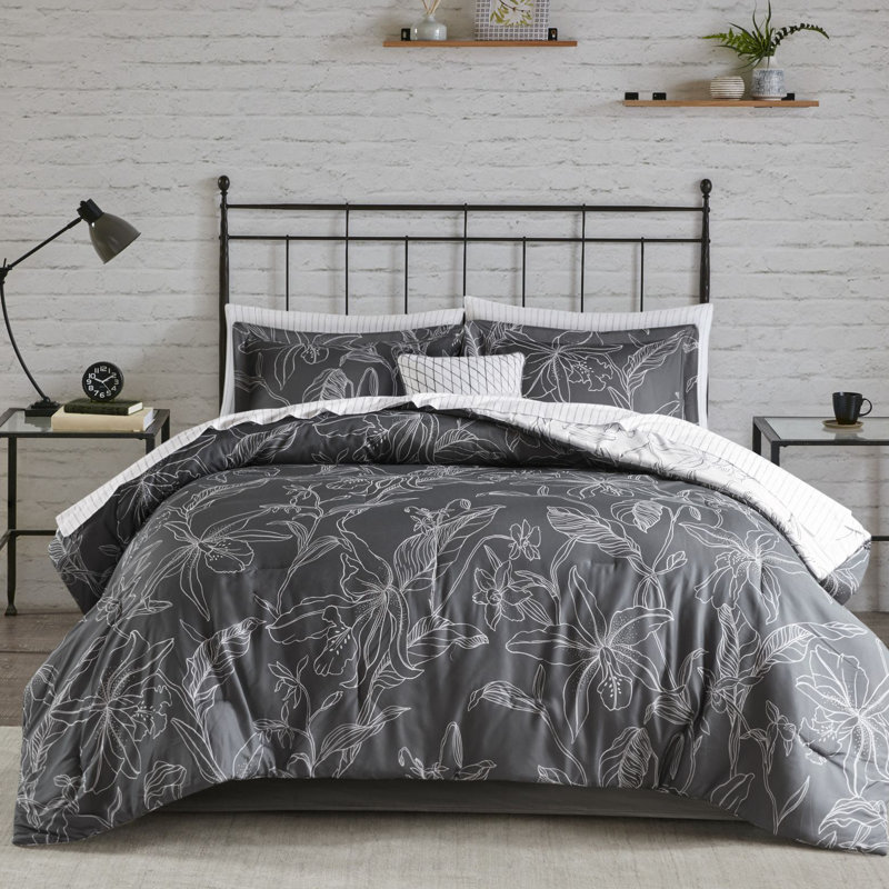 Lilia Full Gray Microfiber Reversible Comforter Set