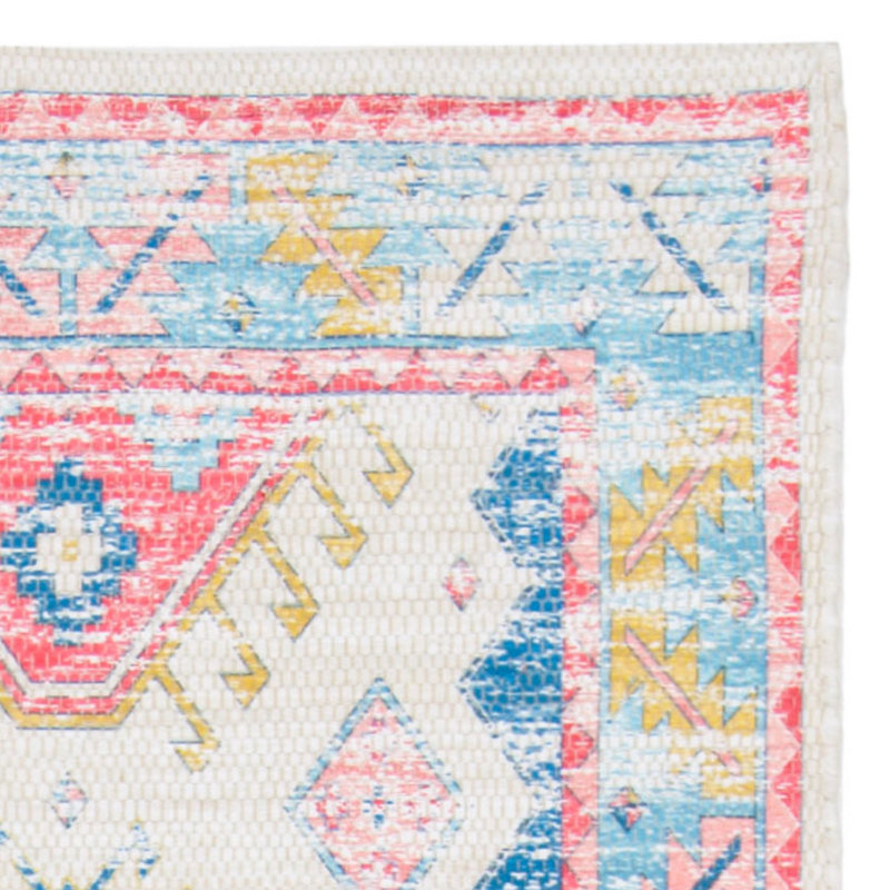 Saffron Elegance Blue and Cream Cotton Blend 6' Square Area Rug