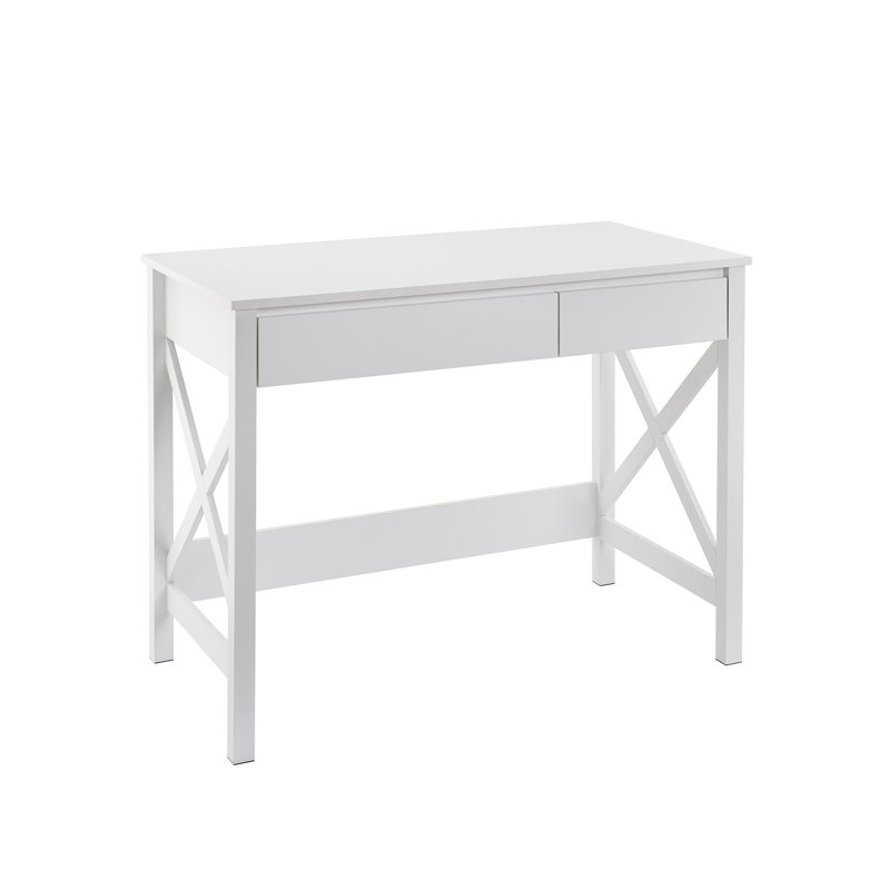X-Frame Coastal White Composite Writing Desk with Drawers