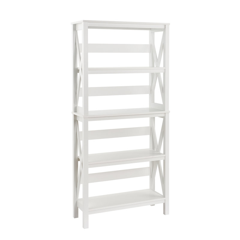 White Wood X-Frame 5-Tier Etagere Bookcase