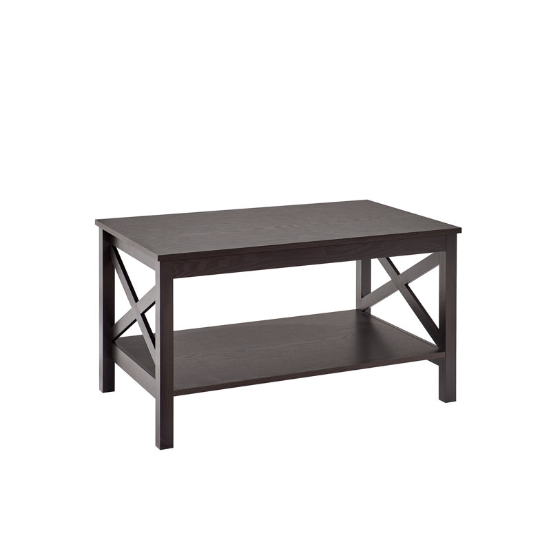 Sleek Black Walnut X-Frame Coffee Table with Storage
