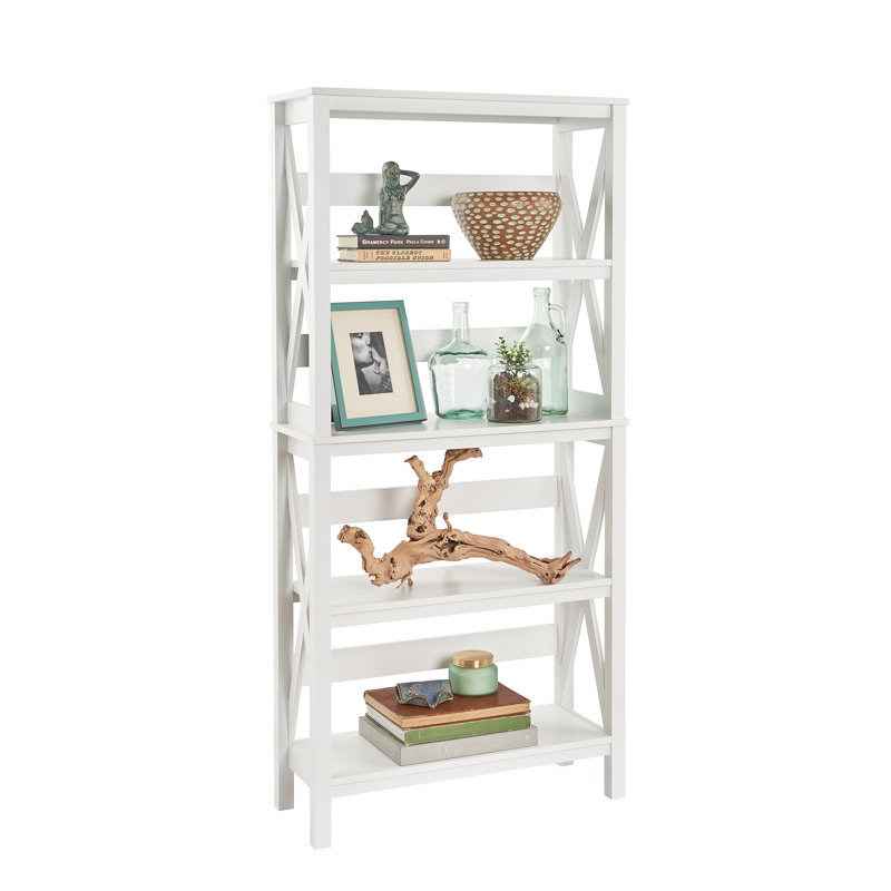 White Wood X-Frame 5-Tier Etagere Bookcase