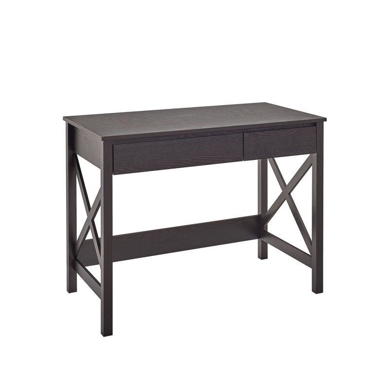 X-Frame Black Walnut Writing Desk with Dual Drawers