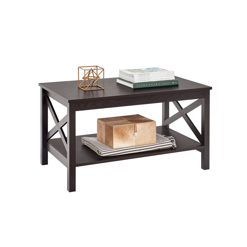 Sleek Black Walnut X-Frame Coffee Table with Storage