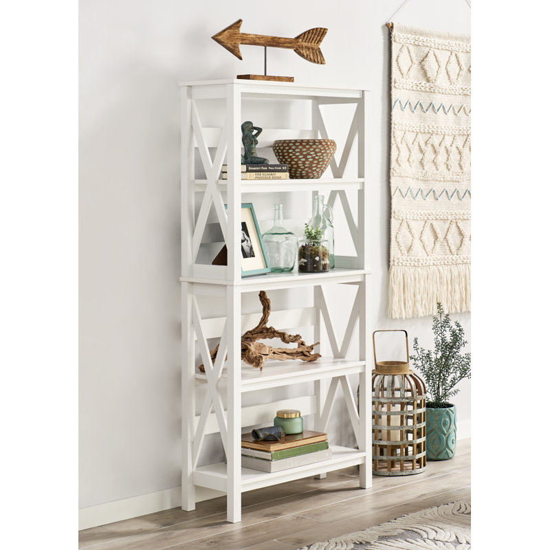 White Wood X-Frame 5-Tier Etagere Bookcase