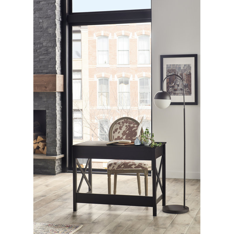 X-Frame Black Walnut Writing Desk with Dual Drawers