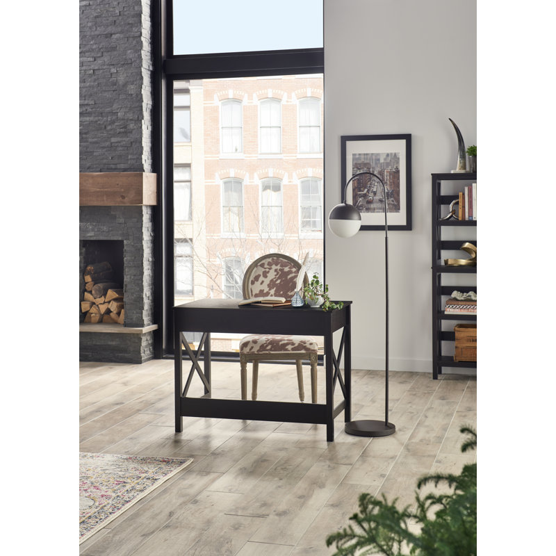 X-Frame Black Walnut Writing Desk with Dual Drawers