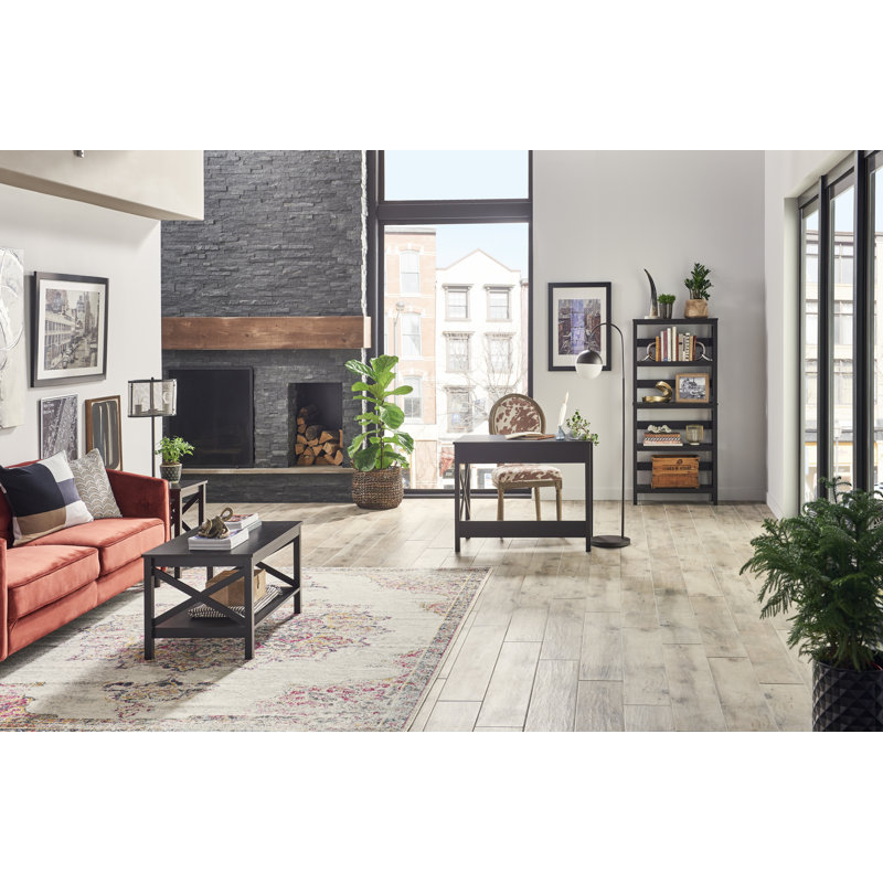 X-Frame Black Walnut Writing Desk with Dual Drawers