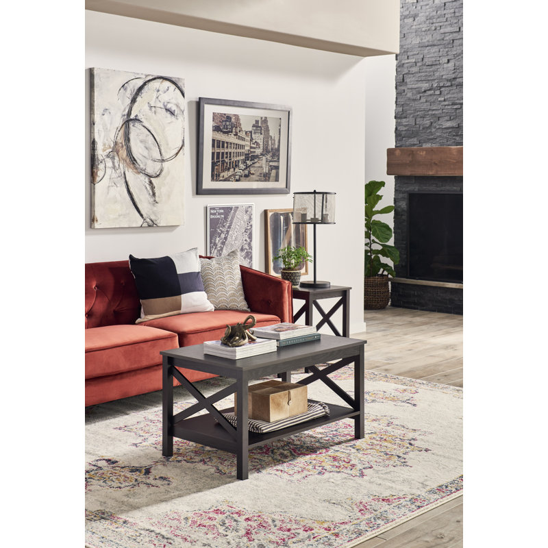Sleek Black Walnut X-Frame Coffee Table with Storage