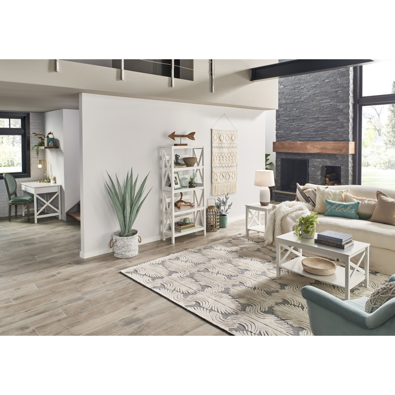 White Wood X-Frame 5-Tier Etagere Bookcase