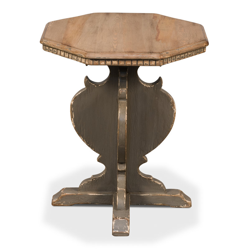 Traditional Octagonal Green Wood & Metal Side Table with Storage