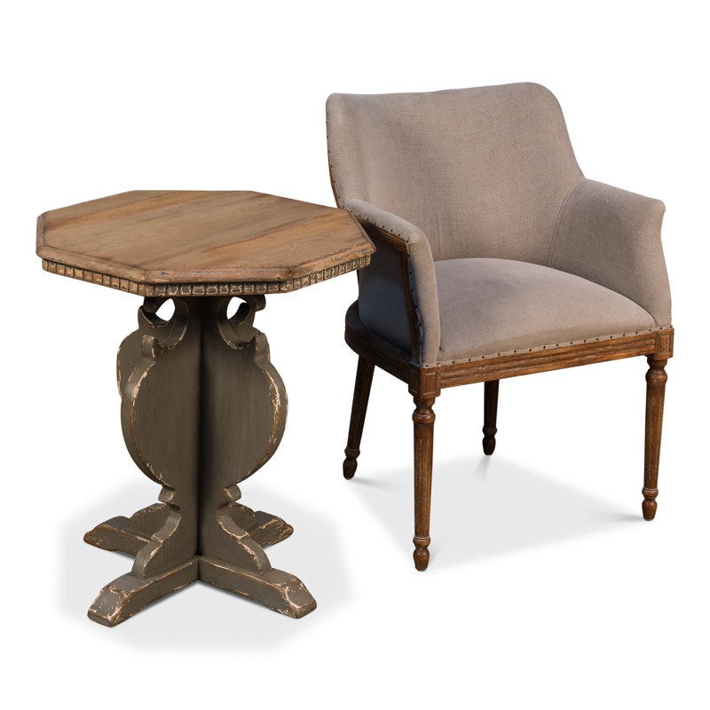 Traditional Octagonal Green Wood & Metal Side Table with Storage