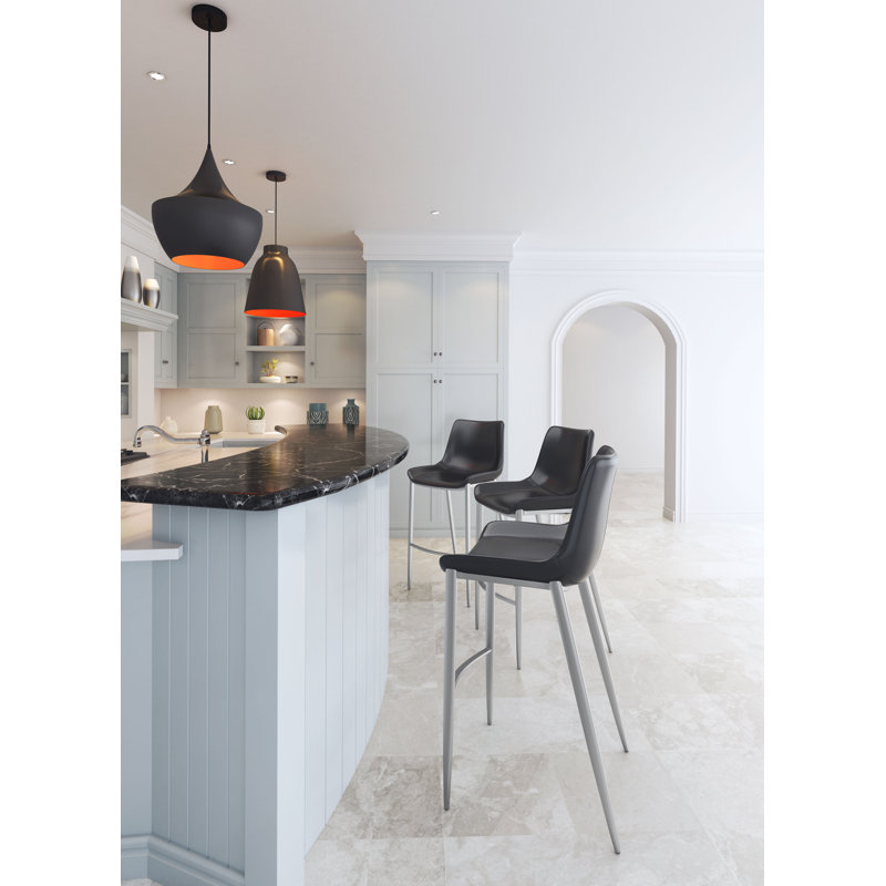 Transitional Magnus 20.7" Black Metal Bar Stool with Silver Accents