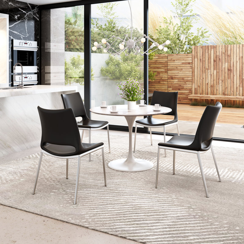 High Black Metal Retro Dining Side Chair Set