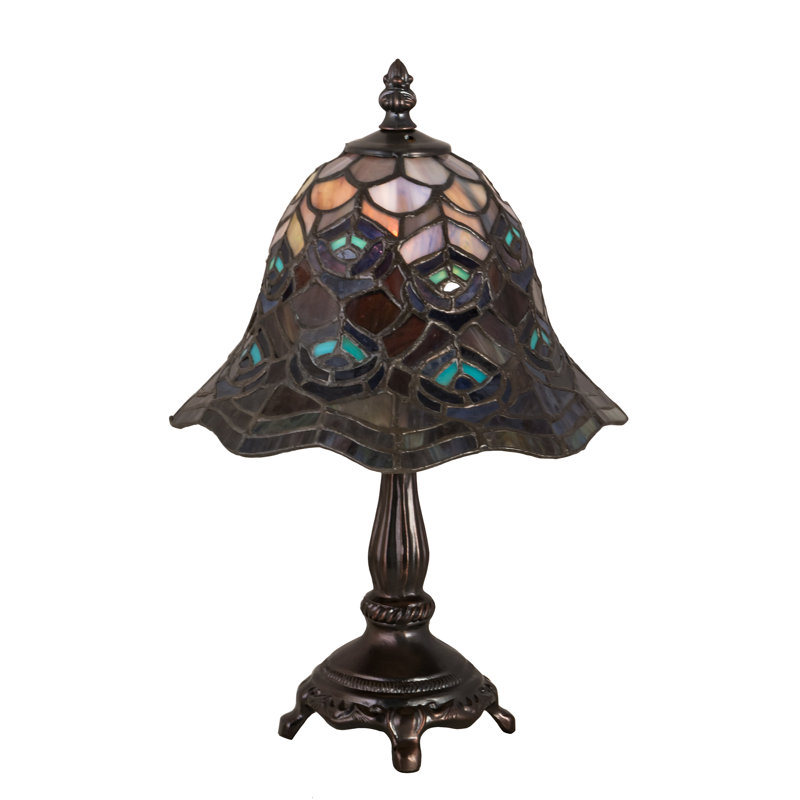 Peacock Feather Stained Glass Bronze Mini Lamp