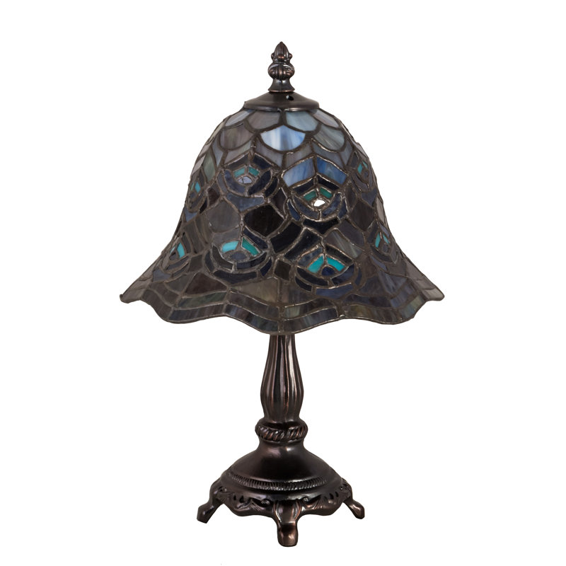 Peacock Feather Stained Glass Bronze Mini Lamp