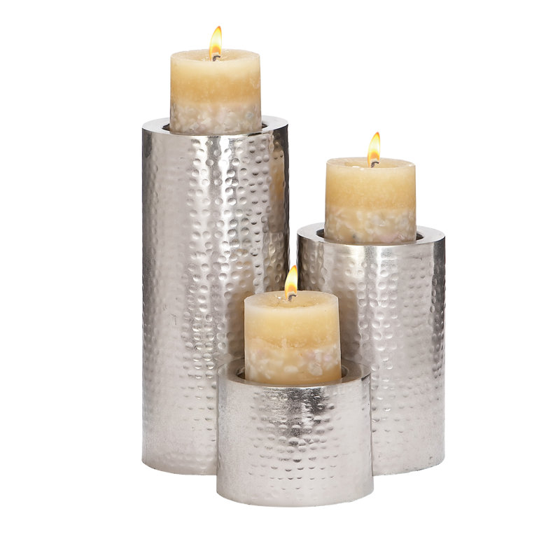 Silver Iron Industrial Candle Holder Set of 3