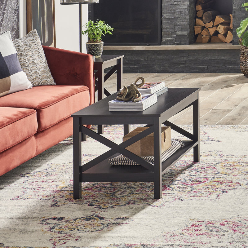 Sleek Black Walnut X-Frame Coffee Table with Storage