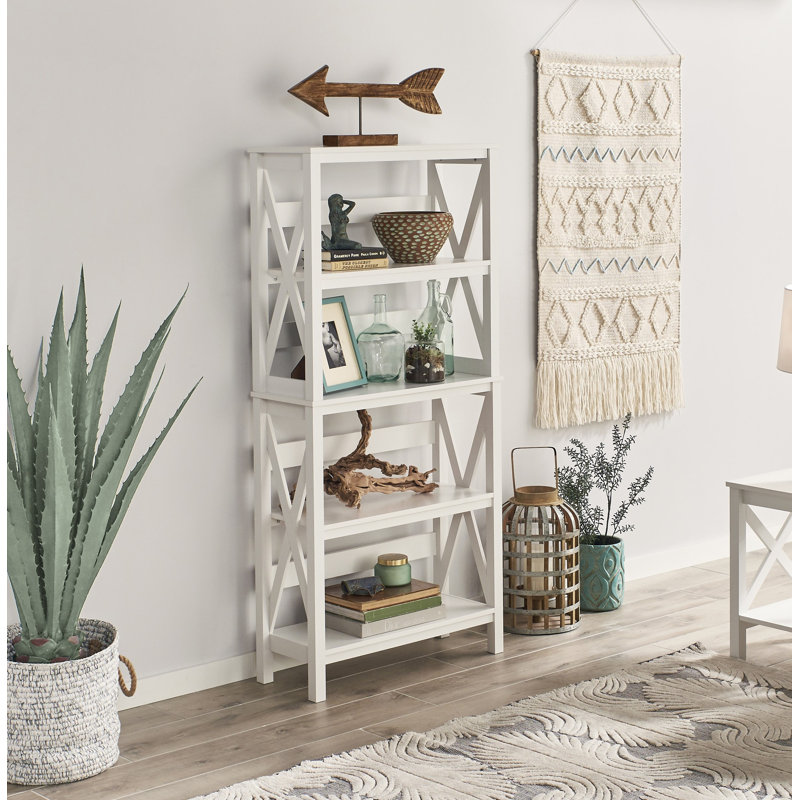 White Wood X-Frame 5-Tier Etagere Bookcase