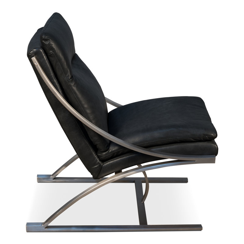 Brown Genuine Leather and Metal Armless Chair
