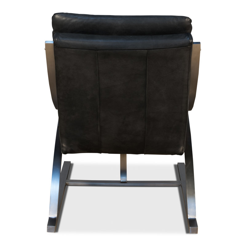 Brown Genuine Leather and Metal Armless Chair