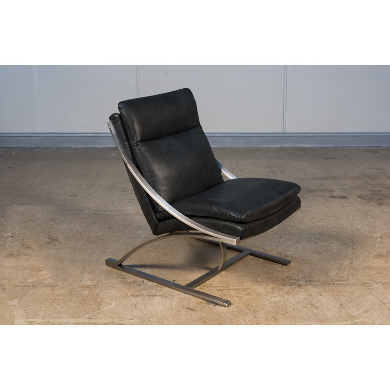 Brown Genuine Leather and Metal Armless Chair