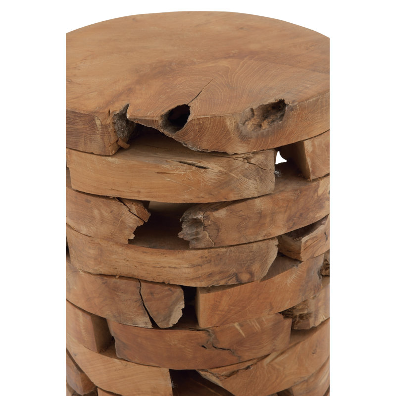 Light Brown Teak Wood Round Live Edge Accent Table 14" x 18"