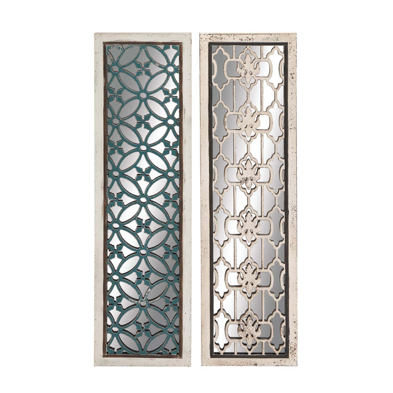 White and Blue Geometric Carved MDF Full Length Mirror Set