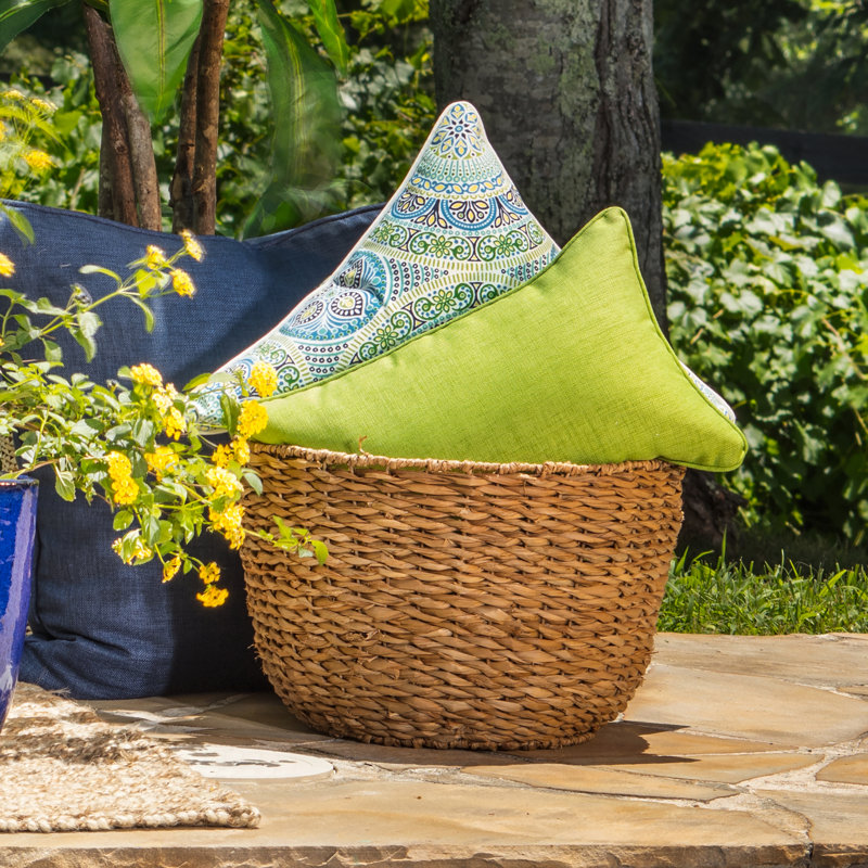 Blue and Green Geometric Outdoor/Indoor Square Throw Pillow Set