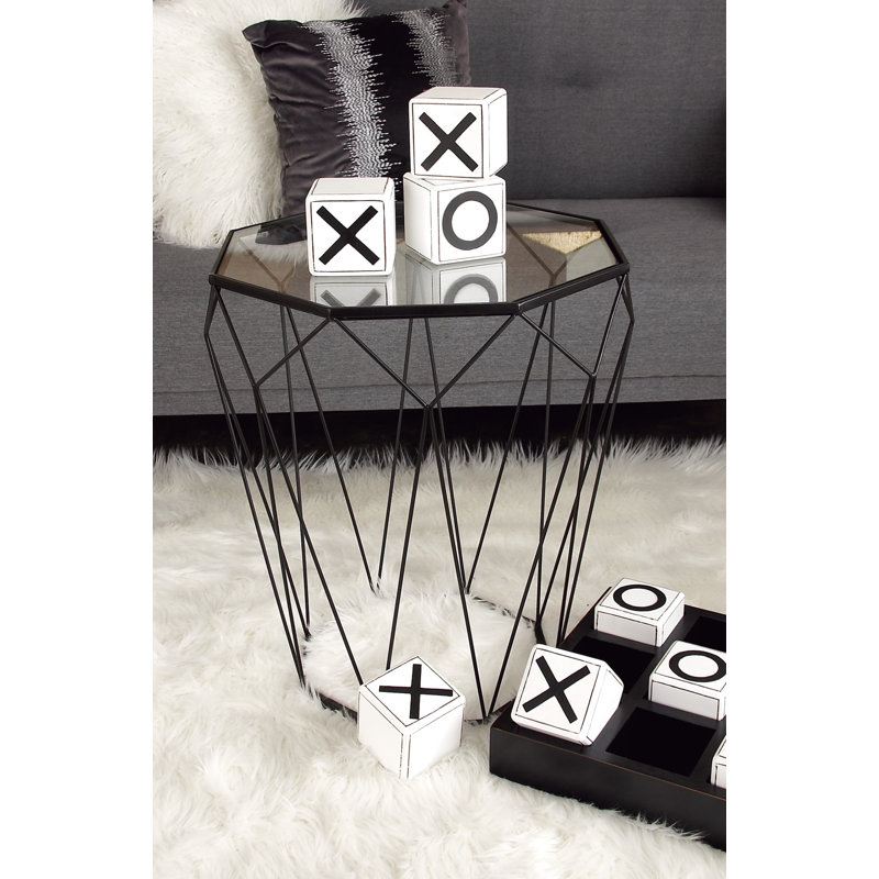 Elegant Geometric Round Metal & Glass Mirrored Accent Table