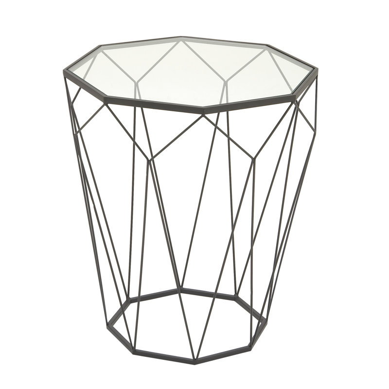 Elegant Geometric Round Metal & Glass Mirrored Accent Table