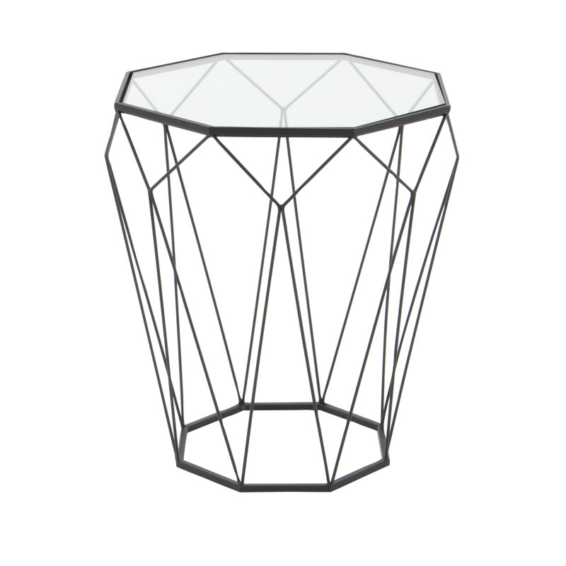 Elegant Geometric Round Metal & Glass Mirrored Accent Table
