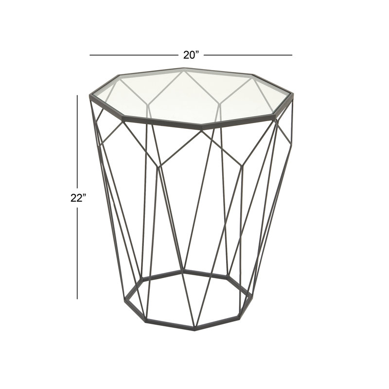 Elegant Geometric Round Metal & Glass Mirrored Accent Table