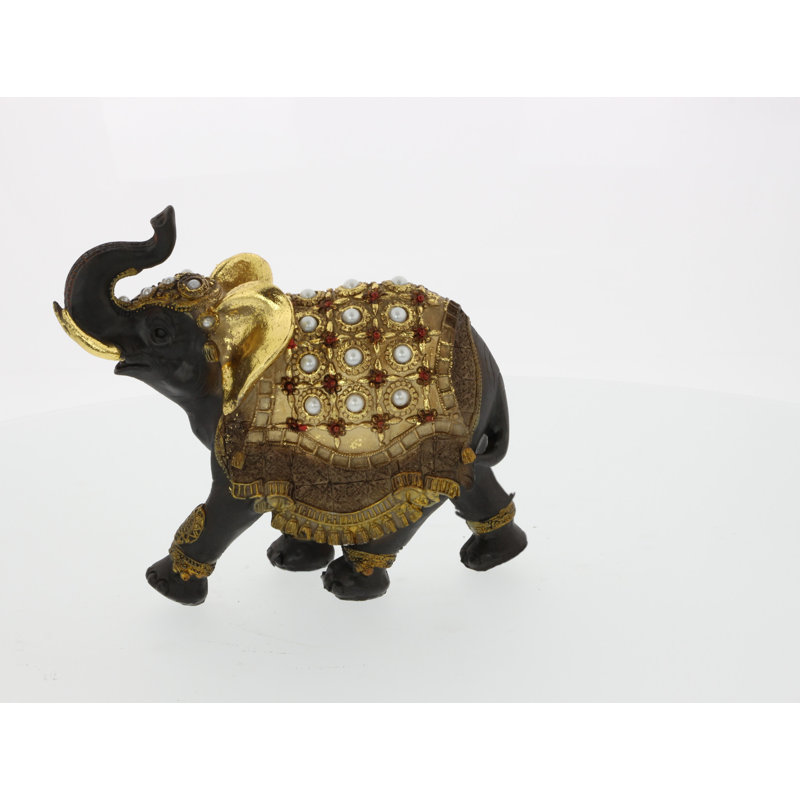 Majestic Trio Gold Polystone Elephant Statues with Satin Finish