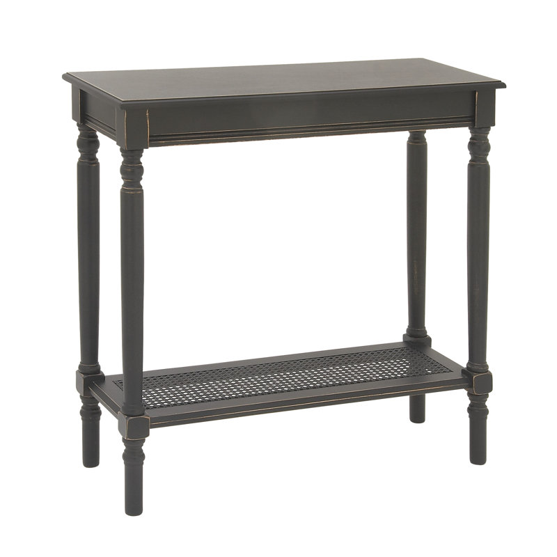 Black Wood Console Table with Glass Shelf and Storage