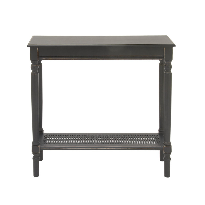 Black Wood Console Table with Glass Shelf and Storage
