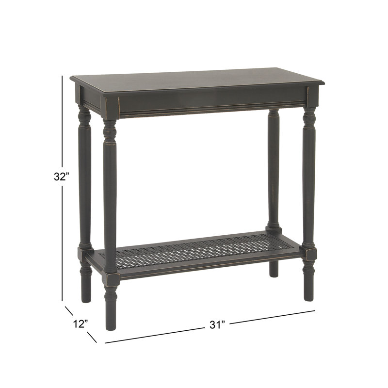 Black Wood Console Table with Glass Shelf and Storage