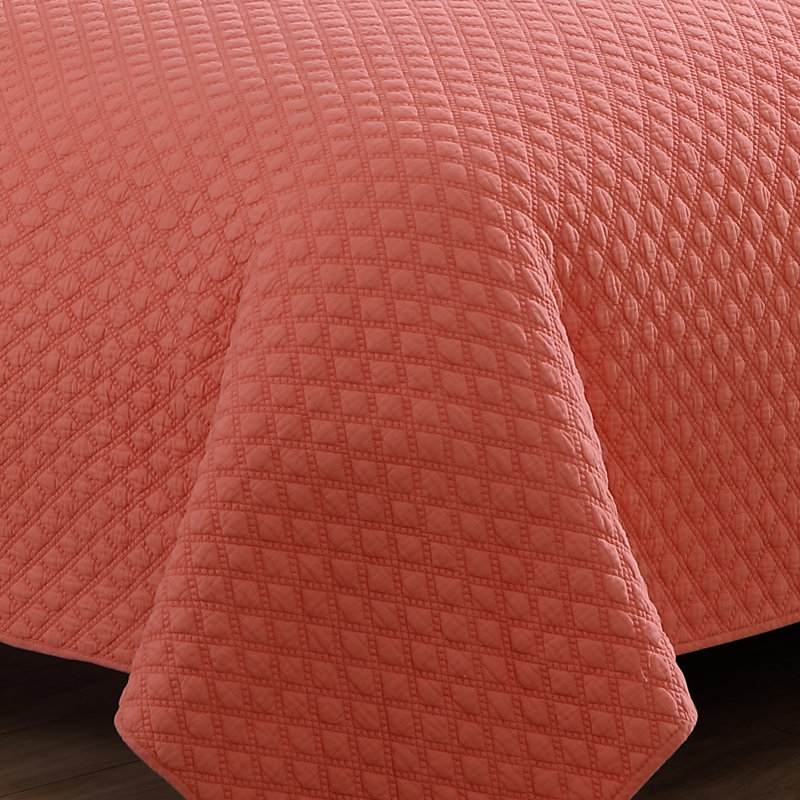 Fenwick Coral King Cotton Quilt Set with Geometric Stitching