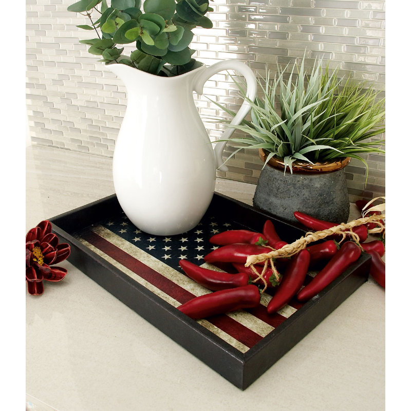 Rustic Elegance Patriotic American Flag Serving Tray Set, Red/White/Blue, 3-Pack