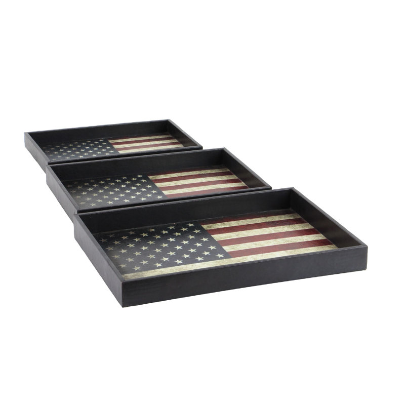 Rustic Elegance Patriotic American Flag Serving Tray Set, Red/White/Blue, 3-Pack