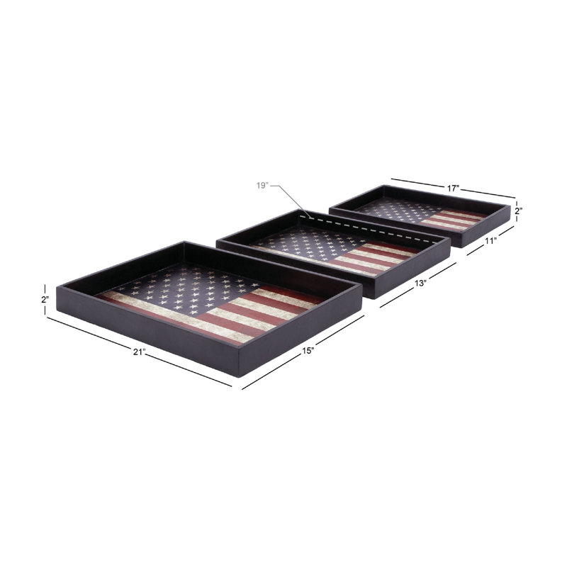 Rustic Elegance Patriotic American Flag Serving Tray Set, Red/White/Blue, 3-Pack